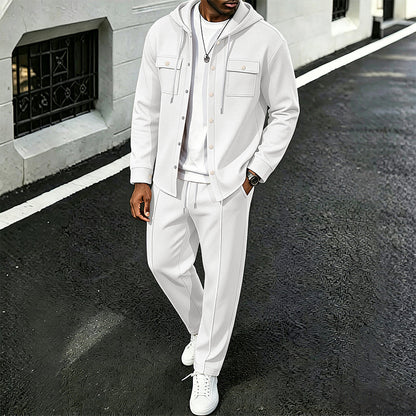 Herren Freizeit Waffelstruktur Kapuzenjacke und Hosen Set