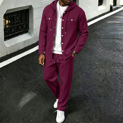 Herren Freizeit Waffelstruktur Kapuzenjacke und Hosen Set