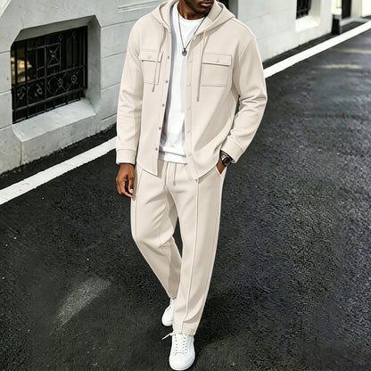 Herren Freizeit Waffelstruktur Kapuzenjacke und Hosen Set