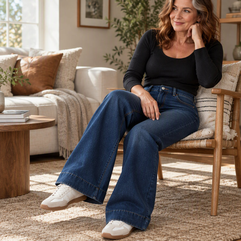🥳Gratis Versand!🥳  Damen thermische Wide-Leg-Jeans mit hohem Bund