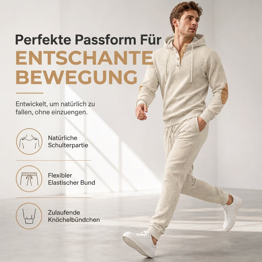 🛍️✨Herren 2-teiliges Jacquard Kapuzenpullover Set Herbst Winter lässiger Kapuzen-Sweatshirt und Sweathose Trainingsanzug