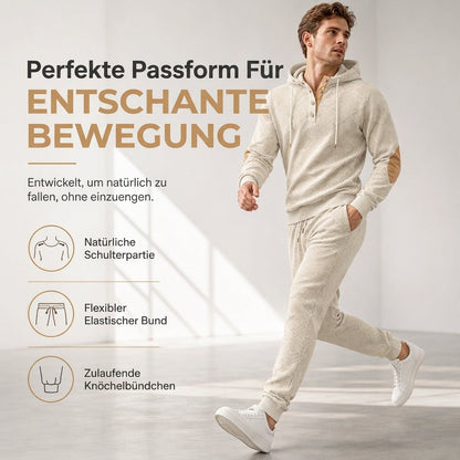 🛍️✨Herren 2-teiliges Jacquard Kapuzenpullover Set Herbst Winter lässiger Kapuzen-Sweatshirt und Sweathose Trainingsanzug