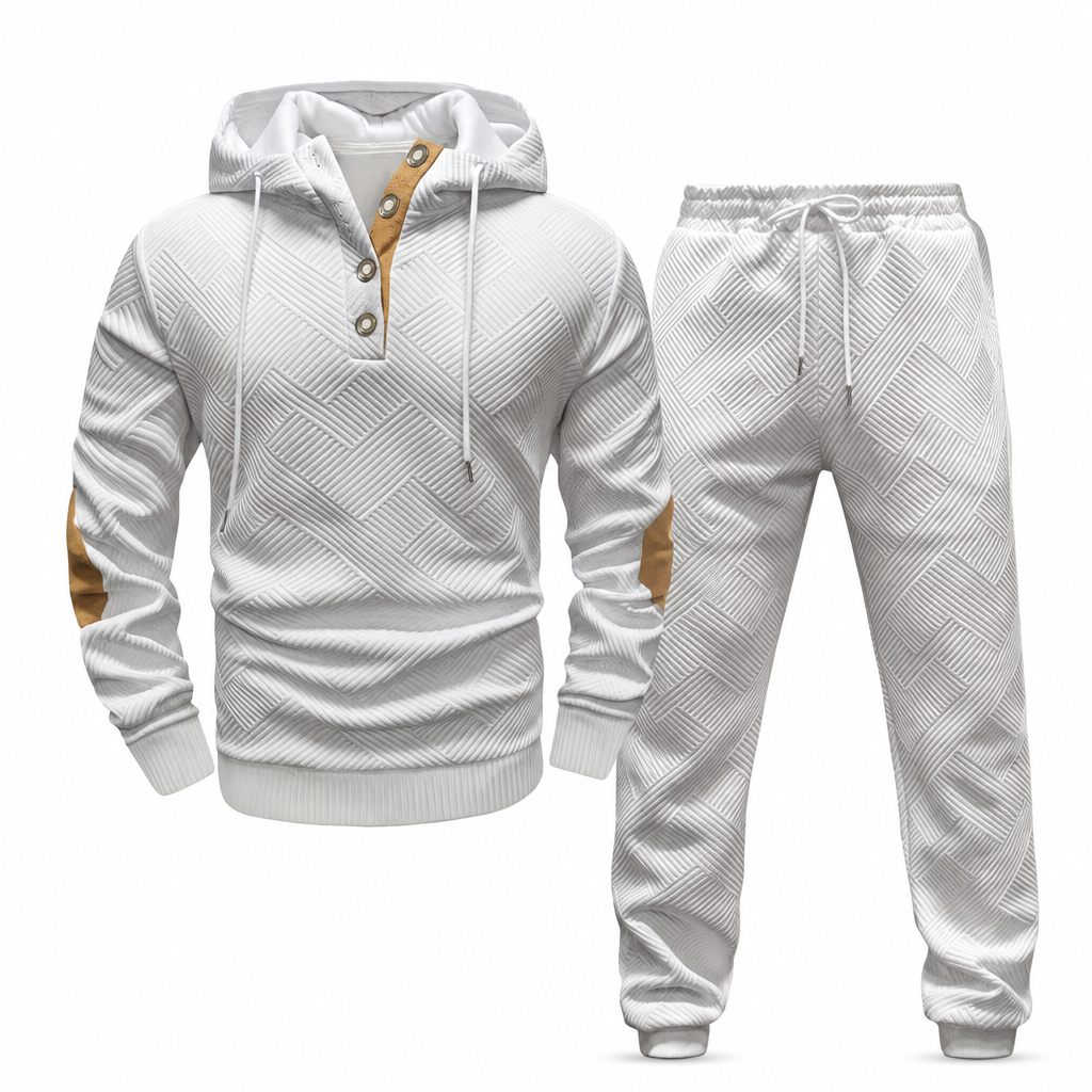 🛍️✨Herren 2-teiliges Jacquard Kapuzenpullover Set Herbst Winter lässiger Kapuzen-Sweatshirt und Sweathose Trainingsanzug