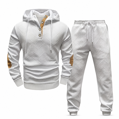 🛍️✨Herren 2-teiliges Jacquard Kapuzenpullover Set Herbst Winter lässiger Kapuzen-Sweatshirt und Sweathose Trainingsanzug