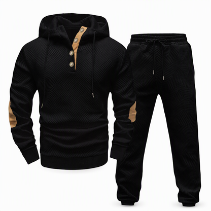 🛍️✨Herren 2-teiliges Jacquard Kapuzenpullover Set Herbst Winter lässiger Kapuzen-Sweatshirt und Sweathose Trainingsanzug