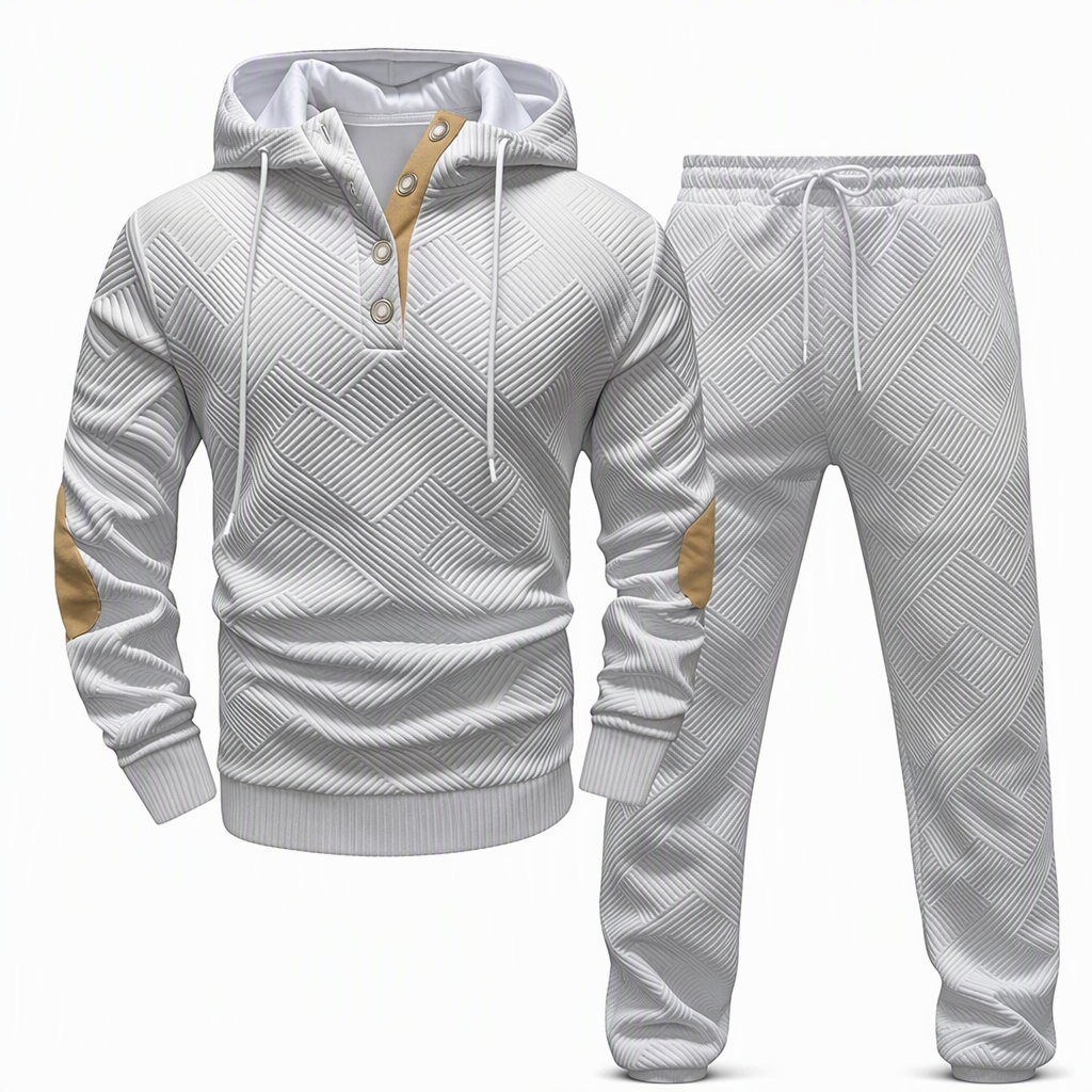 🛍️✨Herren 2-teiliges Jacquard Kapuzenpullover Set Herbst Winter lässiger Kapuzen-Sweatshirt und Sweathose Trainingsanzug