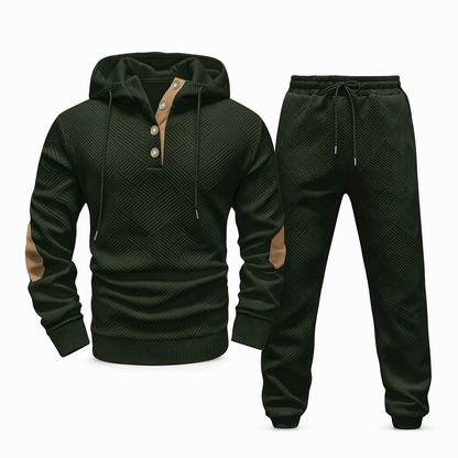🛍️✨Herren 2-teiliges Jacquard Kapuzenpullover Set Herbst Winter lässiger Kapuzen-Sweatshirt und Sweathose Trainingsanzug