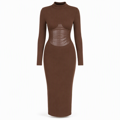 🥳Über 5.000 Mal im Warenkorb!🥳 Damen Rundhals Langarm Patchwork Figurbetontes Bodycon Strickkleid