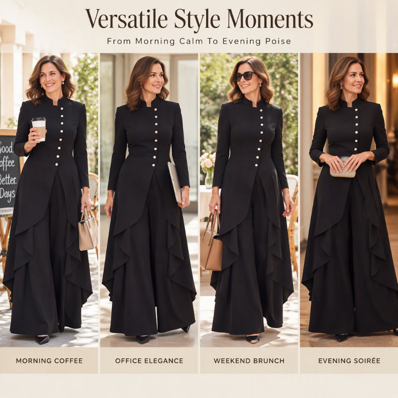 🛍️✨Elegantes zweiteiliges Damen-Outfit: Langmantel mit weitem Bein