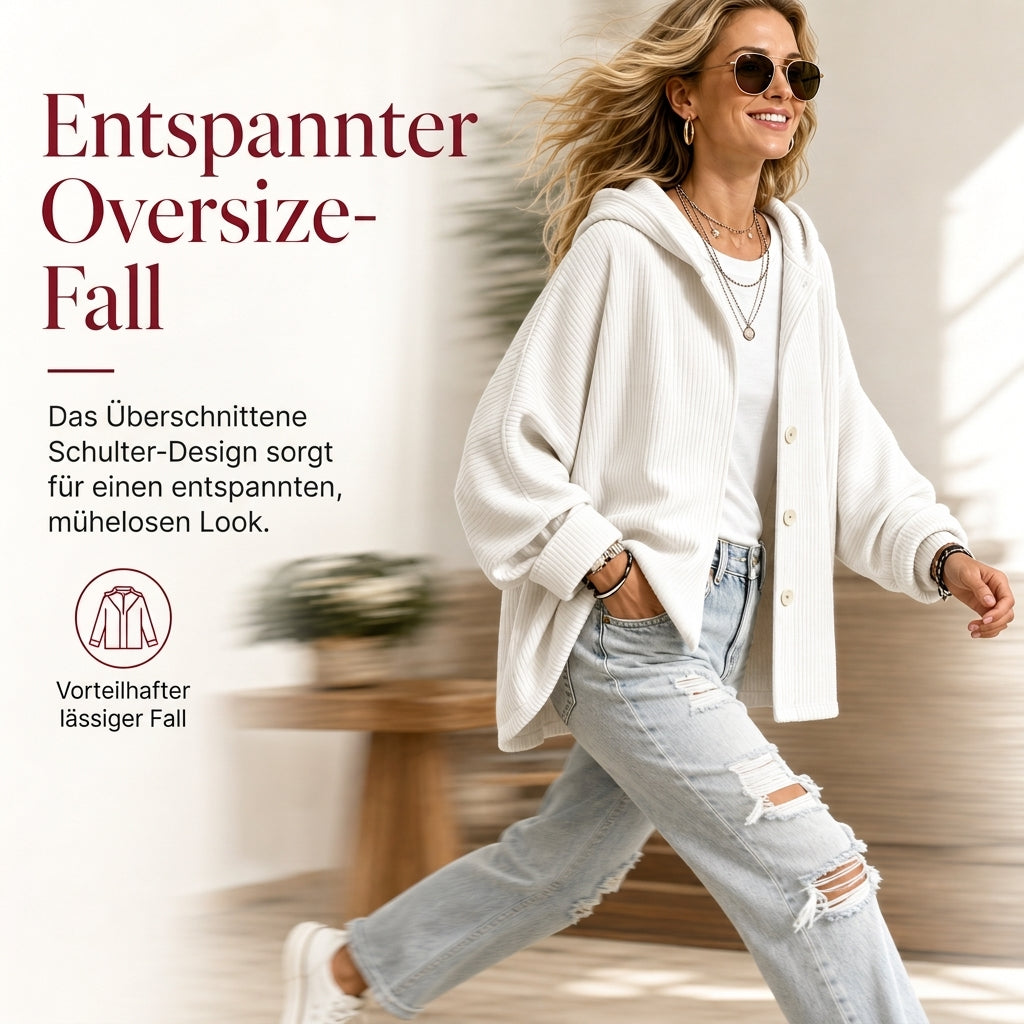 🔥 50% RABATT! Lässige, weite Damen-Kapuzenjacke aus Cord – bequem & vielseitig