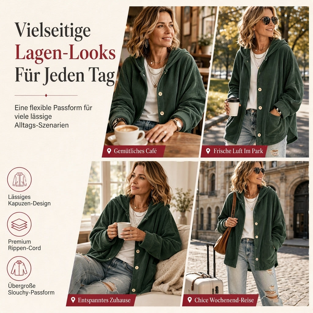 🔥 50% RABATT! Lässige, weite Damen-Kapuzenjacke aus Cord – bequem & vielseitig