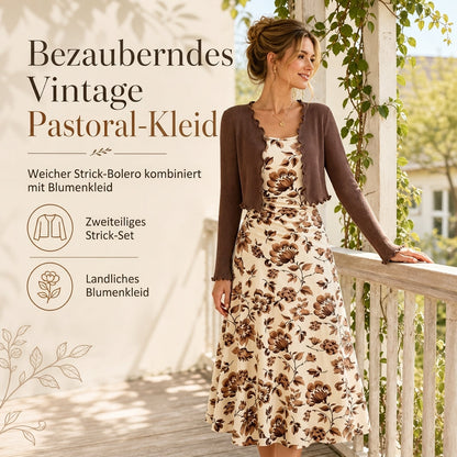 📢🎉50%Rabatt!!!🛍️✨2-teiliges Set: Damen Vintage-Blumen-Trägerkleid und kurz geschnittene Rippstrick-Strickjacke
