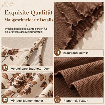 📢🎉50%Rabatt!!!🛍️✨2-teiliges Set: Damen Vintage-Blumen-Trägerkleid und kurz geschnittene Rippstrick-Strickjacke