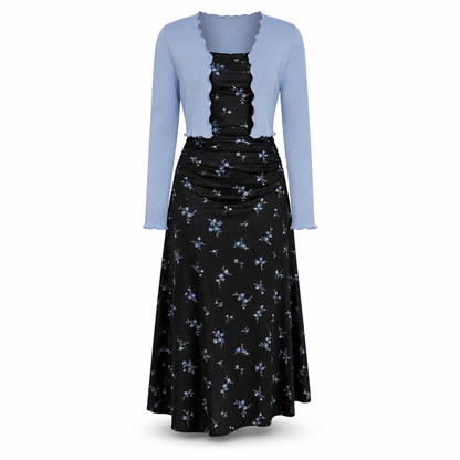 📢🎉50%Rabatt!!!🛍️✨2-teiliges Set: Damen Vintage-Blumen-Trägerkleid und kurz geschnittene Rippstrick-Strickjacke