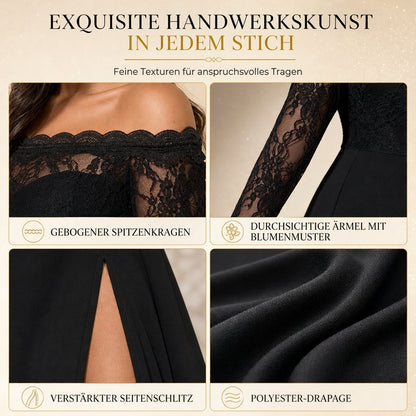 ⏰Countdown läuft! Aktion endet bald!⏰ Damen Übergröße Schulterfreies Spitzen-Langarm-Maxi-Kleid