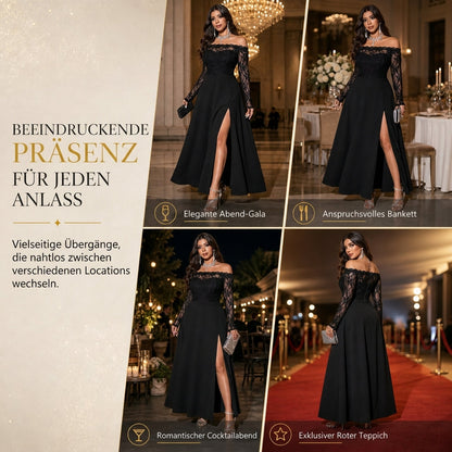 ⏰Countdown läuft! Aktion endet bald!⏰ Damen Übergröße Schulterfreies Spitzen-Langarm-Maxi-Kleid
