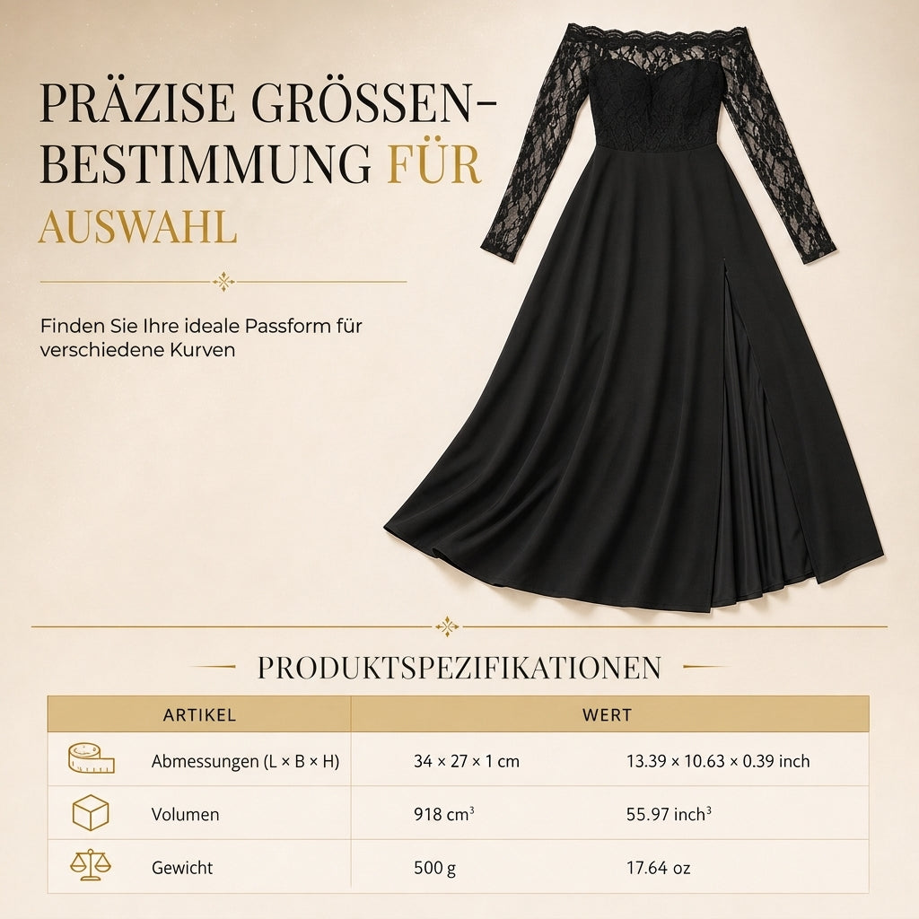 ⏰Countdown läuft! Aktion endet bald!⏰ Damen Übergröße Schulterfreies Spitzen-Langarm-Maxi-Kleid