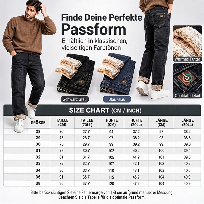 🔥 Nur heute 50 %! Herrenjeans mit dickem Plüschfutter und Stretch