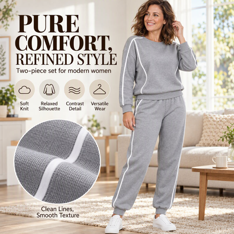 💋Genießen Sie eine 30-tägige problemlose Rückgaberichtlinie!✅️✨Damen 2-Teilig Set Sweatshirt & Jogginghose mit Kontrastpaspel