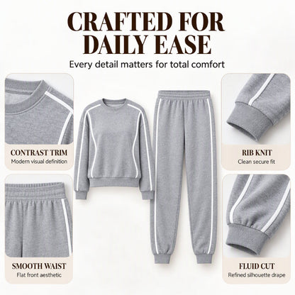 💋Genießen Sie eine 30-tägige problemlose Rückgaberichtlinie!✅️✨Damen 2-Teilig Set Sweatshirt & Jogginghose mit Kontrastpaspel