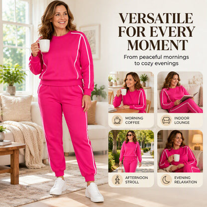 💋Genießen Sie eine 30-tägige problemlose Rückgaberichtlinie!✅️✨Damen 2-Teilig Set Sweatshirt & Jogginghose mit Kontrastpaspel
