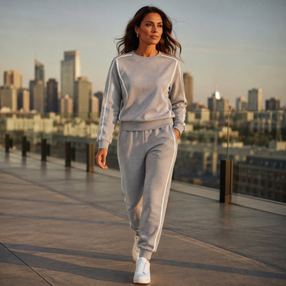 💋Genießen Sie eine 30-tägige problemlose Rückgaberichtlinie!✅️✨Damen 2-Teilig Set Sweatshirt & Jogginghose mit Kontrastpaspel