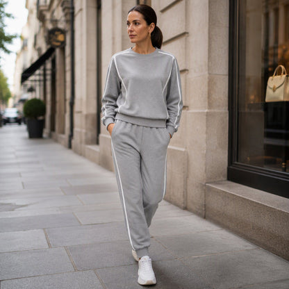 💋Genießen Sie eine 30-tägige problemlose Rückgaberichtlinie!✅️✨Damen 2-Teilig Set Sweatshirt & Jogginghose mit Kontrastpaspel
