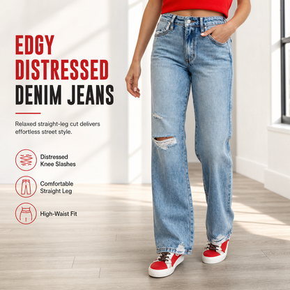 🔥50% Rabatt!🔥 Damen Jeans mit hohem Bund, ausgefranst und Wide-Leg