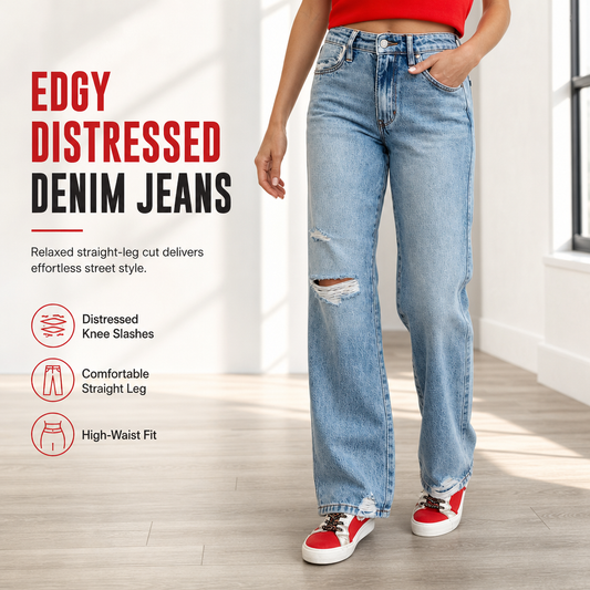 🔥50% Rabatt!🔥 Damen Jeans mit hohem Bund, ausgefranst und Wide-Leg