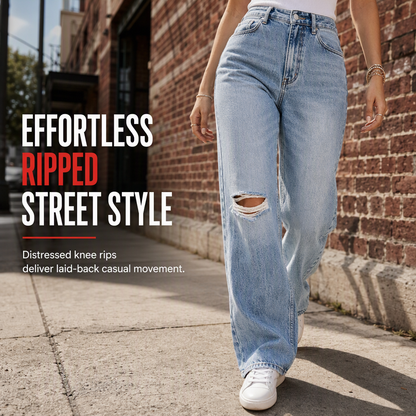 🔥50% Rabatt!🔥 Damen Jeans mit hohem Bund, ausgefranst und Wide-Leg