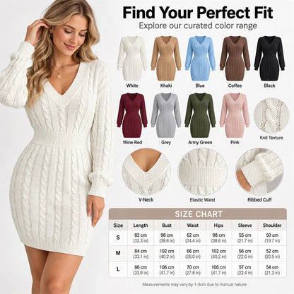 Elegantes Damen-Strickkleid mit Zopfmuster und figurbetontem Schnitt