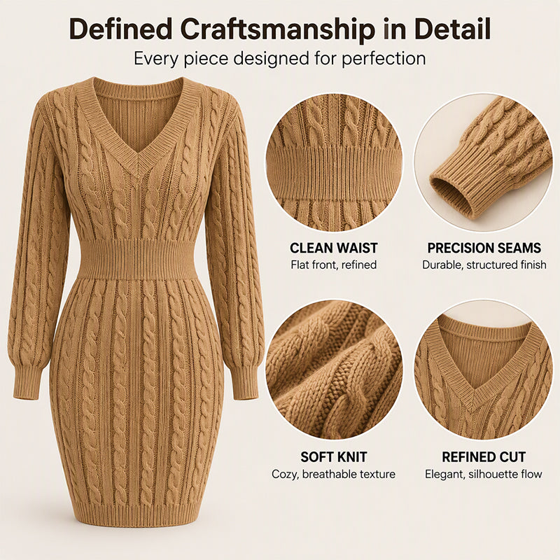 Elegantes Damen-Strickkleid mit Zopfmuster und figurbetontem Schnitt
