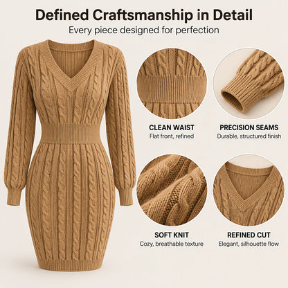 Elegantes Damen-Strickkleid mit Zopfmuster und figurbetontem Schnitt