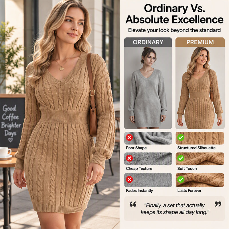 Elegantes Damen-Strickkleid mit Zopfmuster und figurbetontem Schnitt