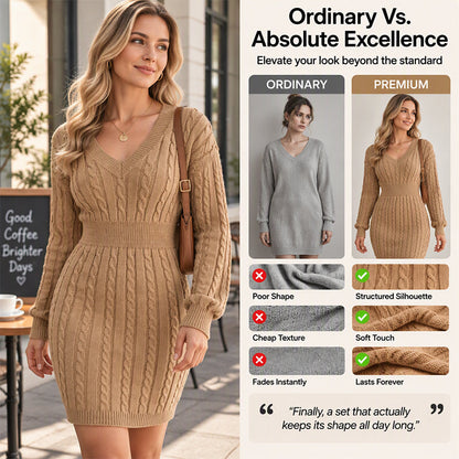 Elegantes Damen-Strickkleid mit Zopfmuster und figurbetontem Schnitt
