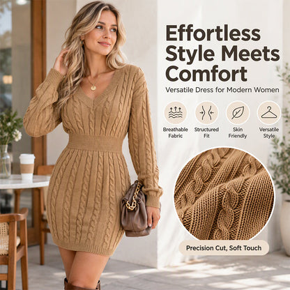 Elegantes Damen-Strickkleid mit Zopfmuster und figurbetontem Schnitt