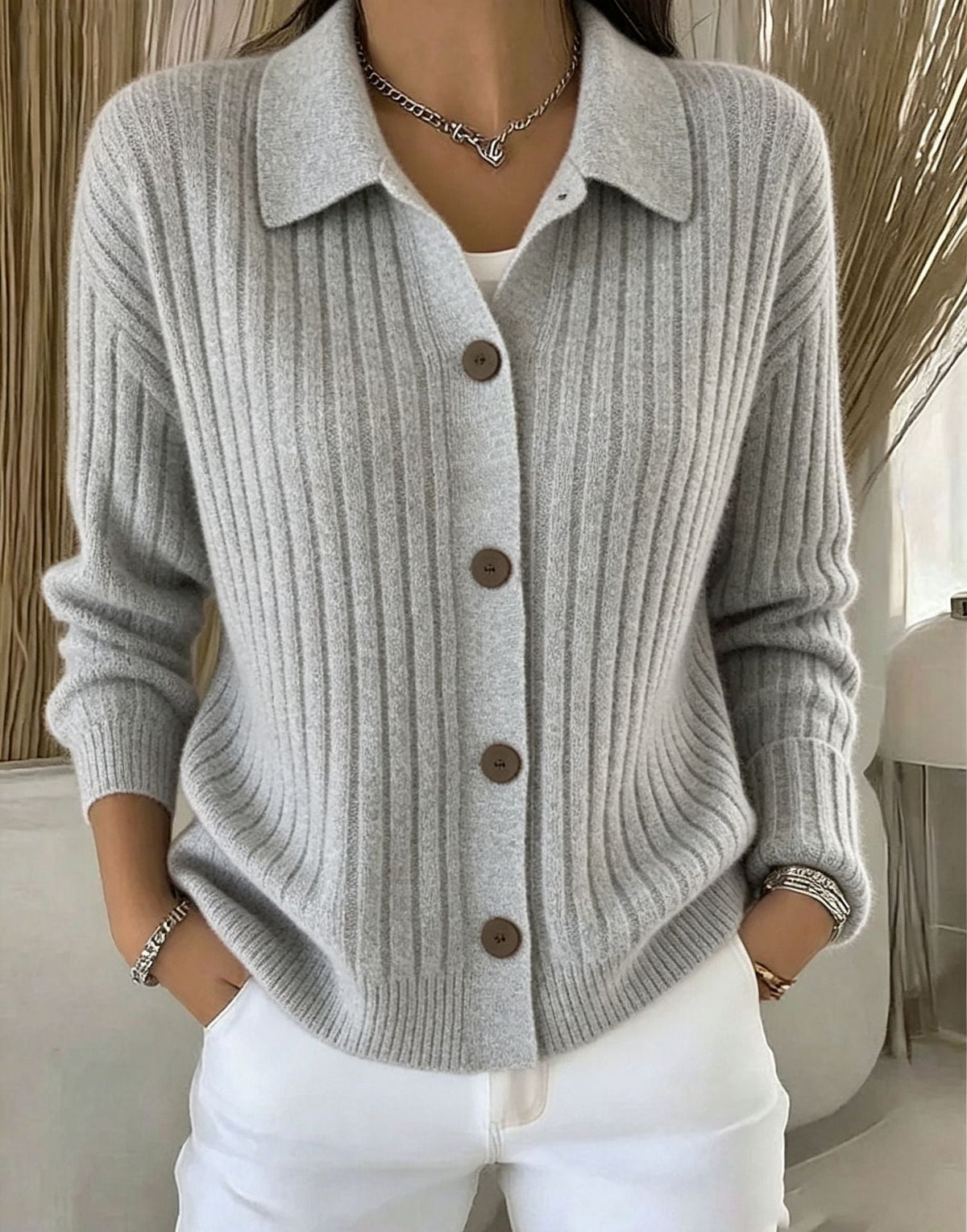 Freizeit-Strickjacke für Damen mit lockerer Passform