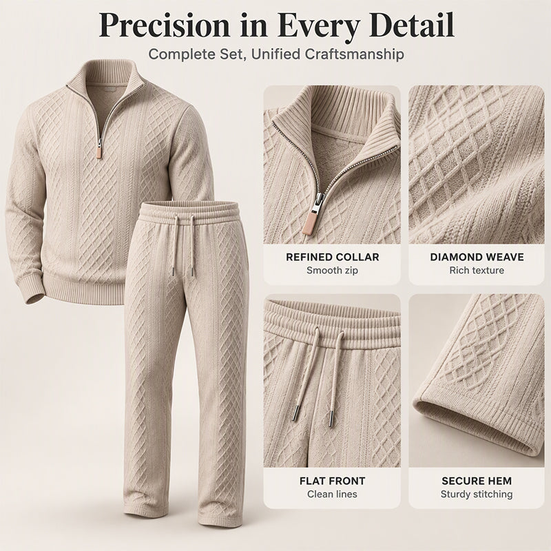 Herren-Kabelstrick-Halbzip-Pullover und Hosen-Set