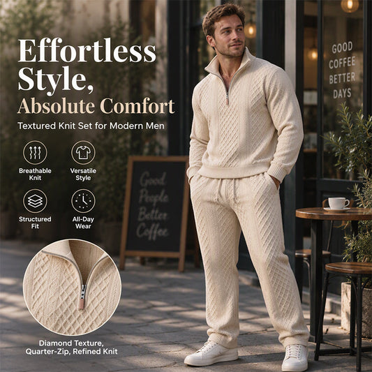 Herren-Kabelstrick-Halbzip-Pullover und Hosen-Set