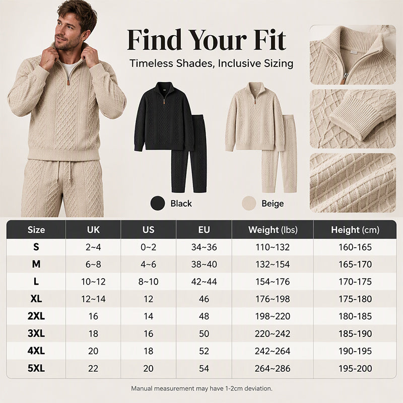 Herren-Kabelstrick-Halbzip-Pullover und Hosen-Set