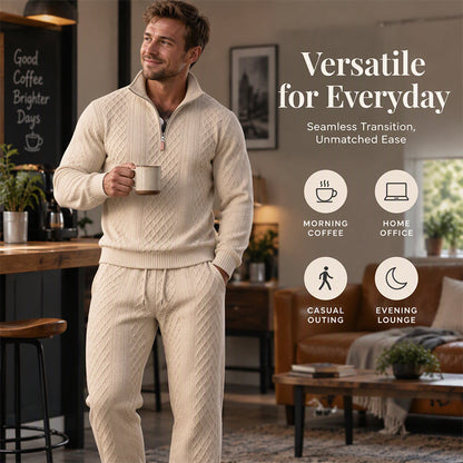 Herren-Kabelstrick-Halbzip-Pullover und Hosen-Set
