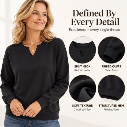 🔥 Nur heute 50 %! Lässiges Sweatshirt für Damen mit V-Ausschnitt und Schlitz
