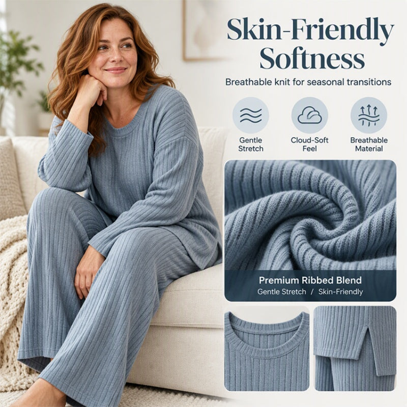 📢🎉50%Rabatt!!!🛍️✨Damen Rippstrick-Top mit seitlichem Schlitz und Hosen Set