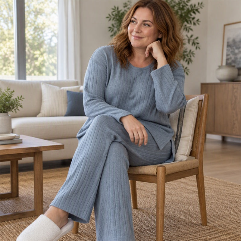📢🎉50%Rabatt!!!🛍️✨Damen Rippstrick-Top mit seitlichem Schlitz und Hosen Set