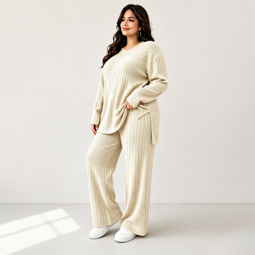 📢🎉50%Rabatt!!!🛍️✨Damen Rippstrick-Top mit seitlichem Schlitz und Hosen Set