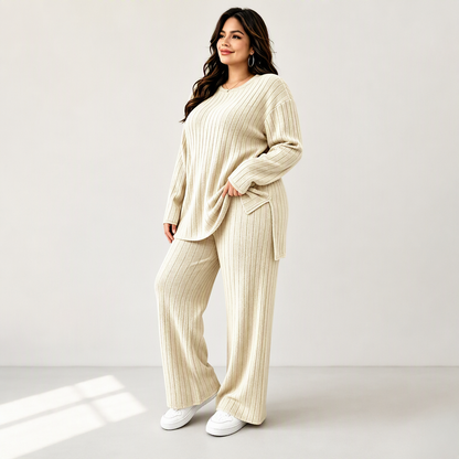 📢🎉50%Rabatt!!!🛍️✨Damen Rippstrick-Top mit seitlichem Schlitz und Hosen Set