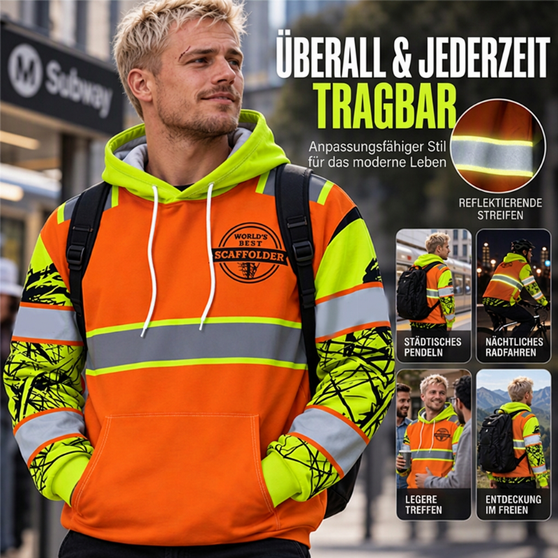 🥳Alles im Sale! Schnell sein!🥳 Herren Hochsichtbarer Reflektierender Kapuzenpullover
