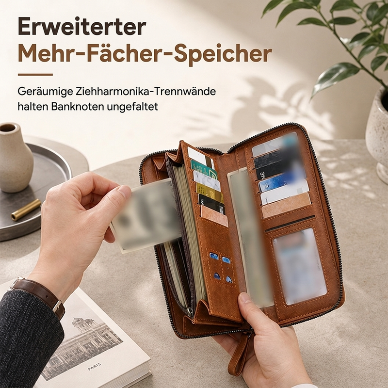 Herren Lange Geldbörse mit Reißverschluss, großes Fassungsvermögen, multifunktionaler Kartenhalter, Clutch-Tasche