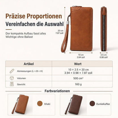 Herren Lange Geldbörse mit Reißverschluss, großes Fassungsvermögen, multifunktionaler Kartenhalter, Clutch-Tasche