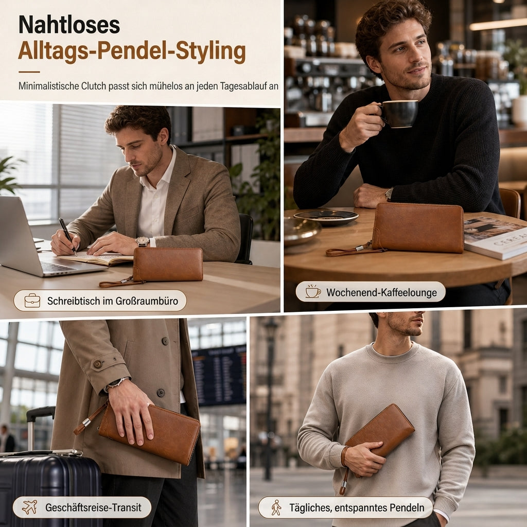 Herren Lange Geldbörse mit Reißverschluss, großes Fassungsvermögen, multifunktionaler Kartenhalter, Clutch-Tasche